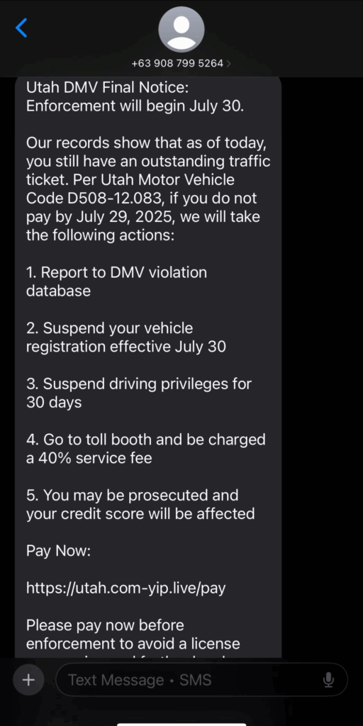 Fake Ticket Scam Message