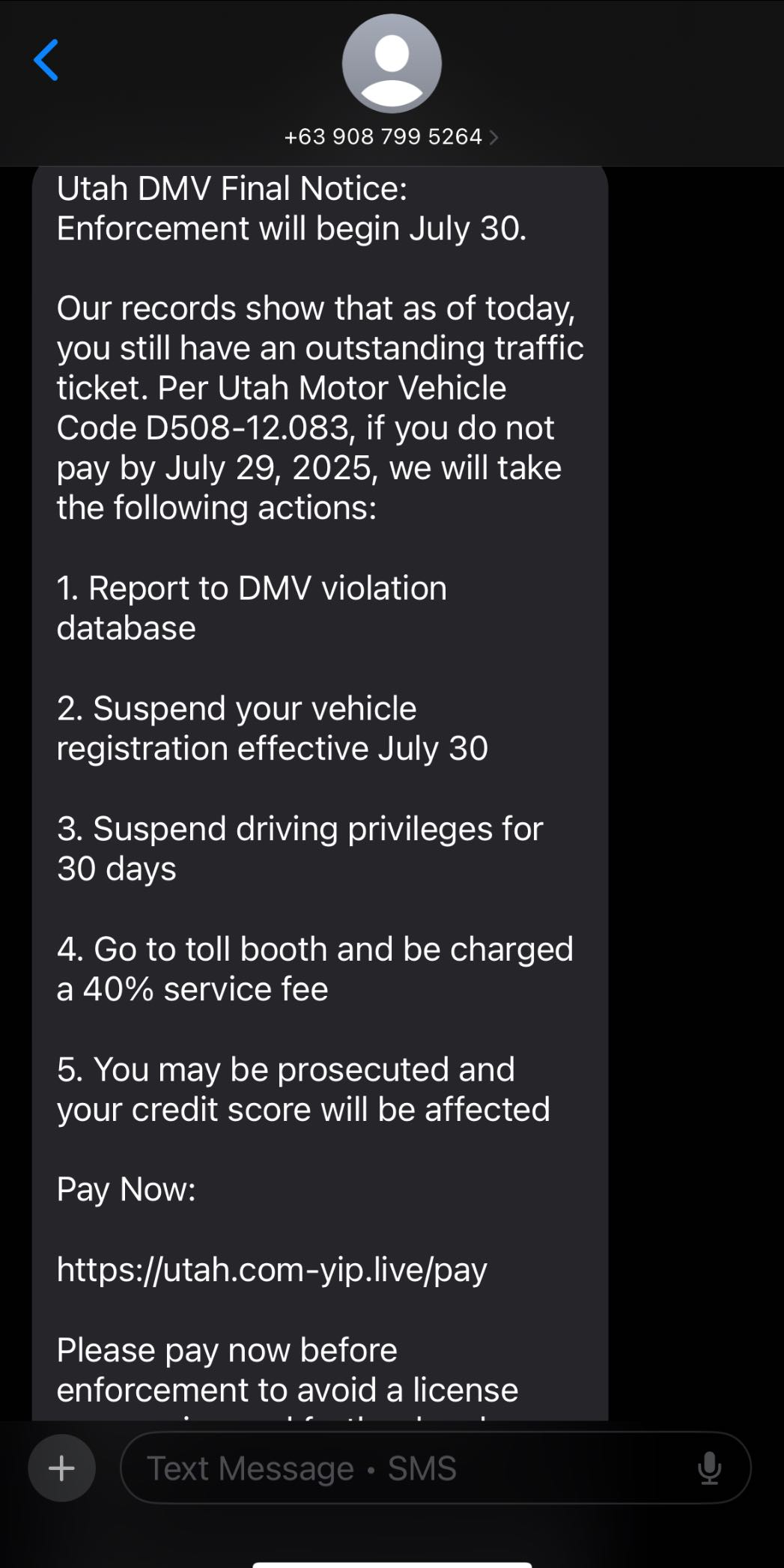 Fake Ticket Scam Message